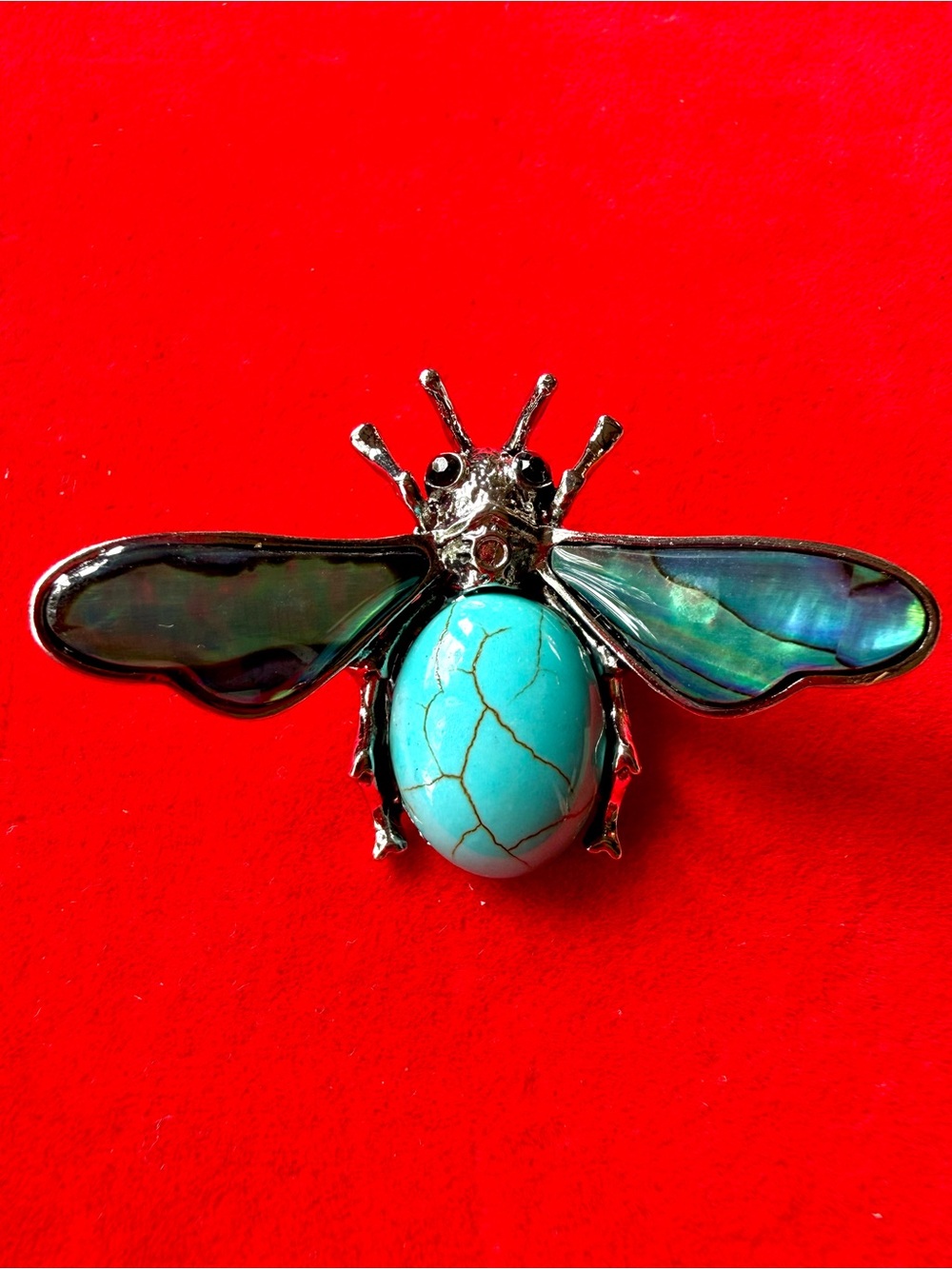 American Vintage Turquoise and Iridescent Blue Bee Brooch
